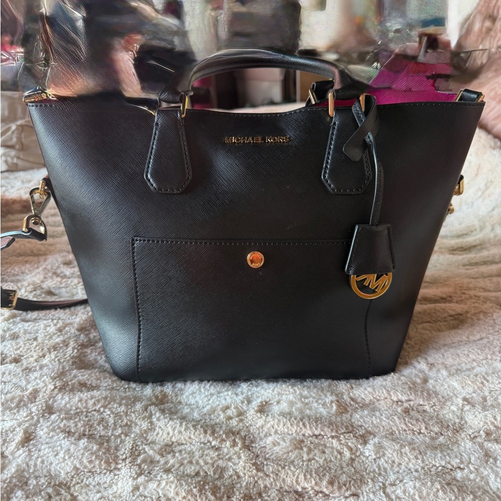 Michael Kors Black Tote with Gold Accents